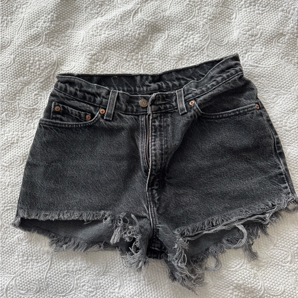 Black Denim Frayed Women's Shorts